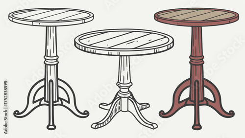 Classic Bistro Cafe Tables for Restaurant and Pub Interior Design. Vintage Wooden Pedestal Furniture for Hospitality Branding and Inviting Dining Areas.