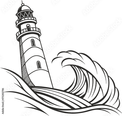 Iconic lighthouse guiding ships through turbulent seas detailed nautical scene isolated on transparent background