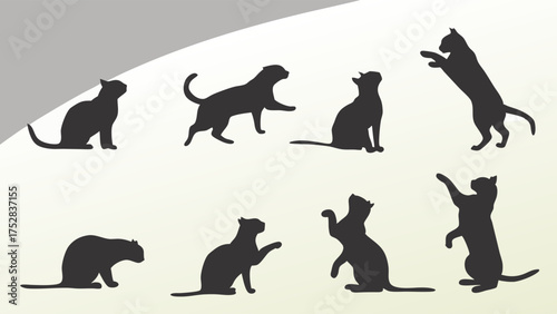 Black Cat Silhouettes Vector Set Dynamic Poses Playful Feline Graphics for Pet Care Web Design and Animal Welfare