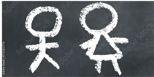 Chalk hand-drawn boy and girl kid stick figures vector. Ideal for children, education, and family themes. This graphic symbolizes youth and play with a unique, sketchy aesthetic.