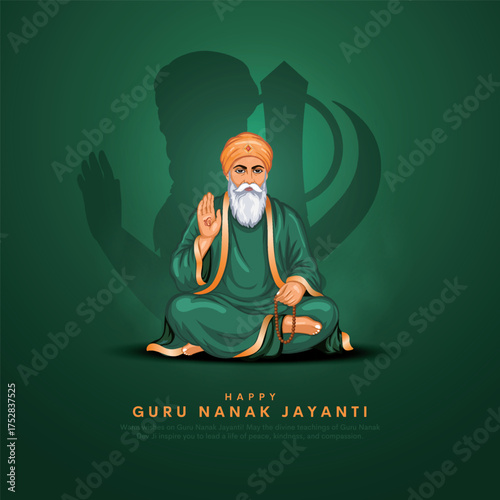 Guru Nanak Jayanti Sikh Religious Celebration with Guru Nanak vector Illustration.