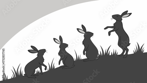 Ambitious Hares Progressing on Grassy Hill Symbolizing Business Growth Leadership and Overcoming Challenges for Success