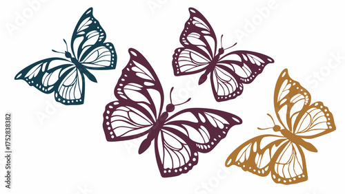 Elegant Delicate Stylized Butterflies Flying Decorative Design Element for Spring Summer Nature Web Design Branding Invitations Crafts Textiles