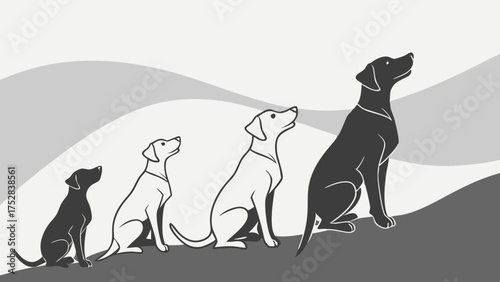 Four Dogs Growing Upward Slope Illustrating Business Development Personal Progress Aspiration Future Success Learning Journey Evolution Potential