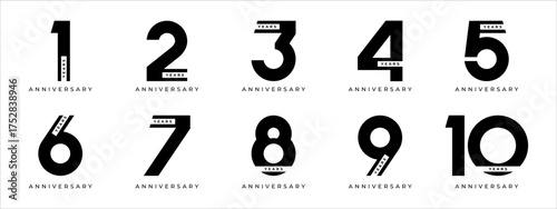 Set of vector logo designs for 1st to 10th anniversary, in black color for celebrations, weddings and birthdays
