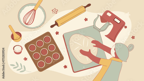 Cozy Holiday Baking. Happy Home Baker Preparing Homemade Cookies in Kitchen. Festive Family Activity for Recipe Blogs and Lifestyle.