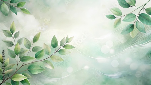 Serene Green Leaves on a Soft, Wavy Background, Perfect for Relaxation and Tranquility