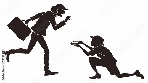 Stressed Businessman Rushing Past Person Presenting Product for Business Sales and Marketing