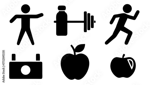 Fitness and healthy lifestyle icons showing exercise and nutritional choices