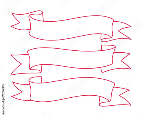 Three Blank Red Outline Banners on White Background