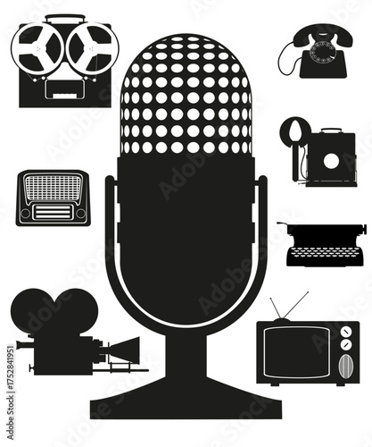 art items retro old vintage icons black silhouette cartoon stock vector illustration isolated on white background