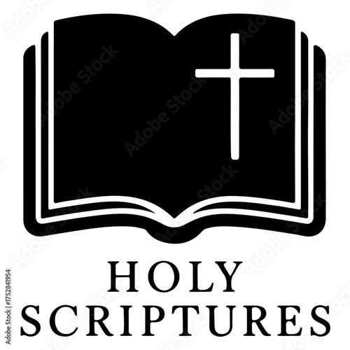Holy scriptures isolated on white background, an open book with a cross symbol