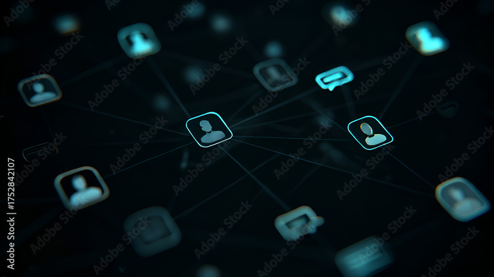 Fototapeta premium Digital Social Network Visualization | Connected People in Virtual Network | Futuristic Online Community Interface 