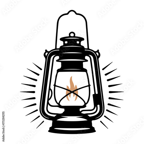 Vintage kerosene lantern with flame isolated on white background