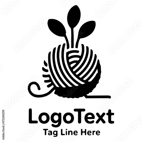 Creative logo template isolated on white background with yarn ball and knitting needles