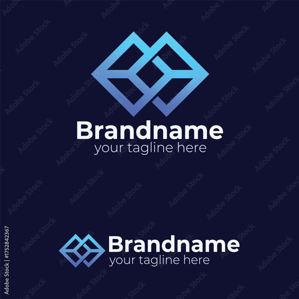 Fototapeta premium Modern Abstract Interlocking Cube Logo Design for Technology, Blockchain, Logistics, Data Storage, and Digital Finance Brands