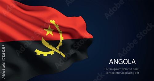 Angola national flag with elegant folds on dark background