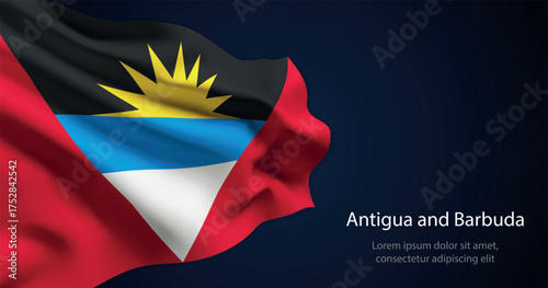 Antigua and Barbuda national flag with elegant folds on dark background