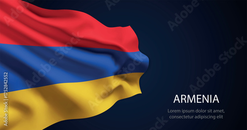 Armenia national flag with elegant folds on dark background