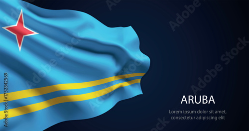 Aruba national flag with elegant folds on dark background