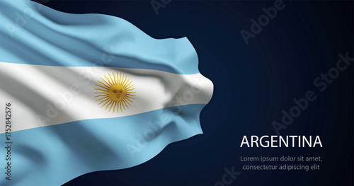 Argentina national flag with elegant folds on dark background