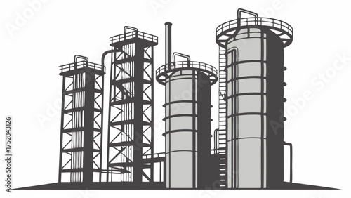 Industrial Oil Refinery Plant Vector Illustration for Energy Production, Petrochemical Manufacturing, and Infrastructure Development