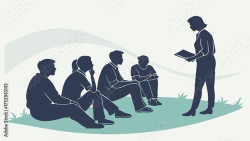 Instructor Leading Outdoor Group Training. Attentive Learners in Informal Education Session for Skill Development.