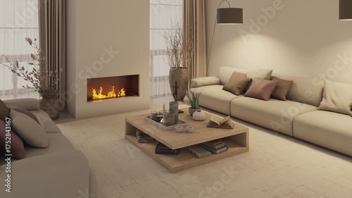 3d video rendering footage contemporary interior modern design. Stylish interior house movie clip