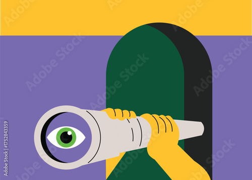 looking through the telescope from the room. stock illustration
