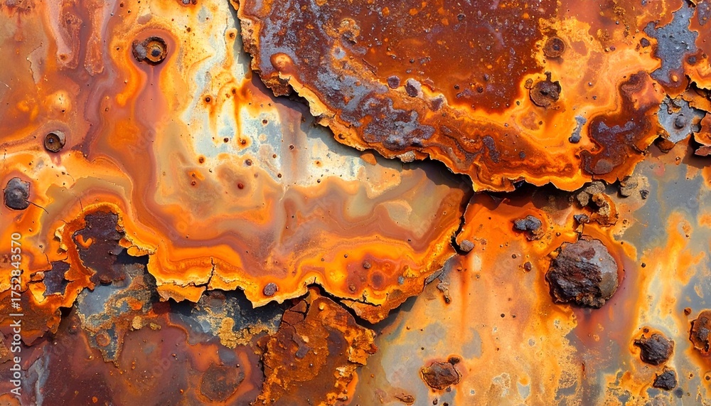 Fototapeta premium Abstract close-up of rusted metal surface showcasing vibrant orange and brown textures, perfect for backgrounds