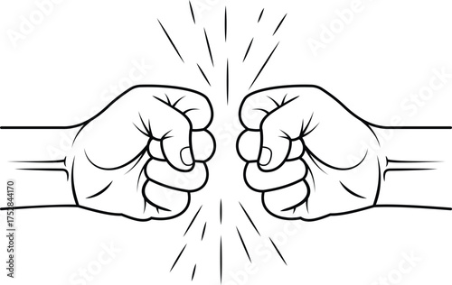 Two fists clashing symbolizing conflict power struggle and determination with impact lines