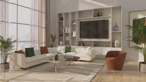 3d video rendering footage contemporary interior modern design. Stylish interior house movie clip