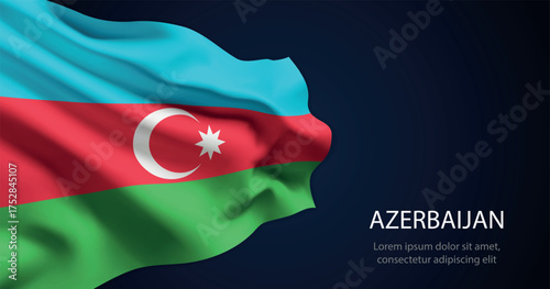 Azerbaijan national flag with elegant folds on dark background