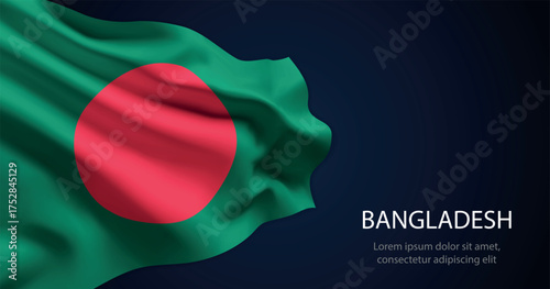 Bangladesh national flag with elegant folds on dark background