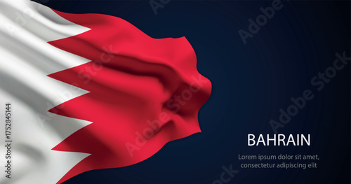 Bahrain national flag with elegant folds on dark background