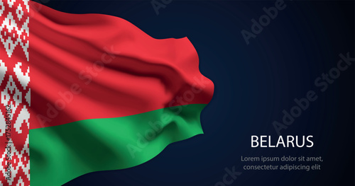 Belarus national flag with elegant folds on dark background