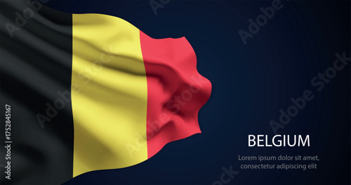 Belgium national flag with elegant folds on dark background