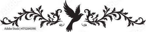 Elegant ornate bird decoration vector with detailed ornamental patterns and graceful curves.