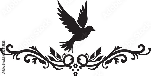 Elegant ornate bird decoration vector with detailed ornamental patterns and graceful curves.