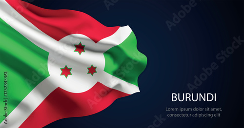 Burundi national flag with elegant folds on dark background