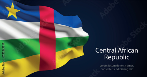 Central African Republic national flag with elegant folds on dark background