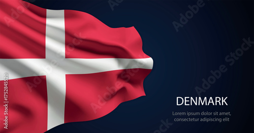Denmark national flag with elegant folds on dark background