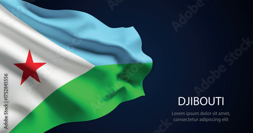 Djibouti national flag with elegant folds on dark background