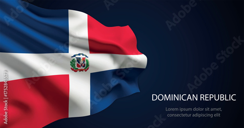 Dominican Republic national flag with elegant folds on dark background