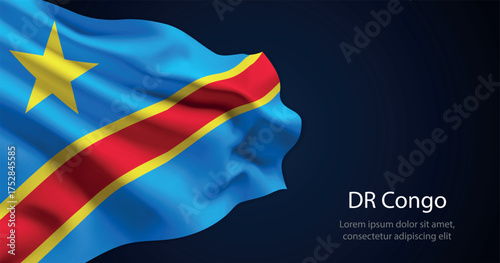 DR Congo national flag with elegant folds on dark background