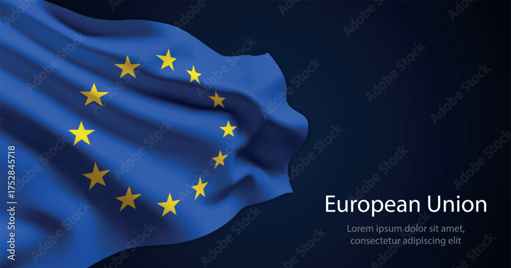 Fototapeta premium European Union national flag with elegant folds on dark background