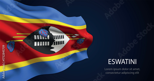 Eswatini national flag with elegant folds on dark background