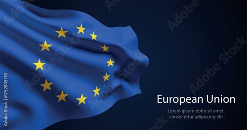 European Union national flag with elegant folds on dark background