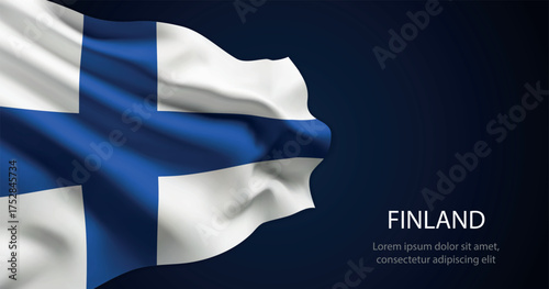 Finland national flag with elegant folds on dark background