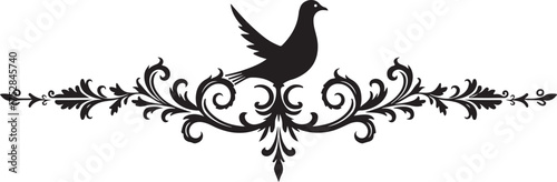 Elegant ornate bird decoration vector with detailed ornamental patterns and graceful curves.